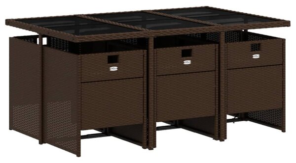 7 részes barna polyrattan kerti étkezőgarnitúra párnával