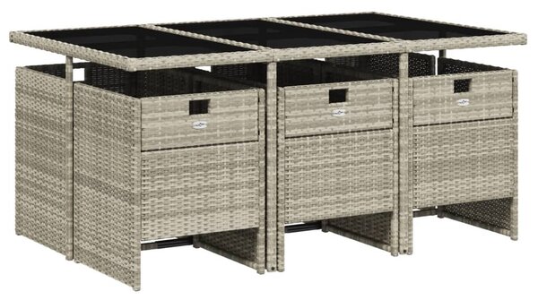 7 részes világosszürke polyrattan kerti étkezőszett párnával