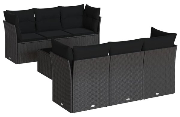 7 részes fekete polyrattan kerti ülőgarnitúra párnával