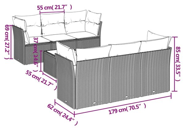 7 részes szürke polyrattan kerti ülőgarnitúra párnákkal
