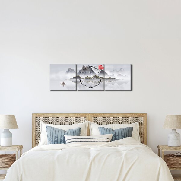 Kép - Hegyek a ködben (órával) (90x30 cm)