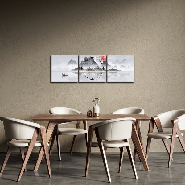 Kép - Hegyek a ködben (órával) (90x30 cm)
