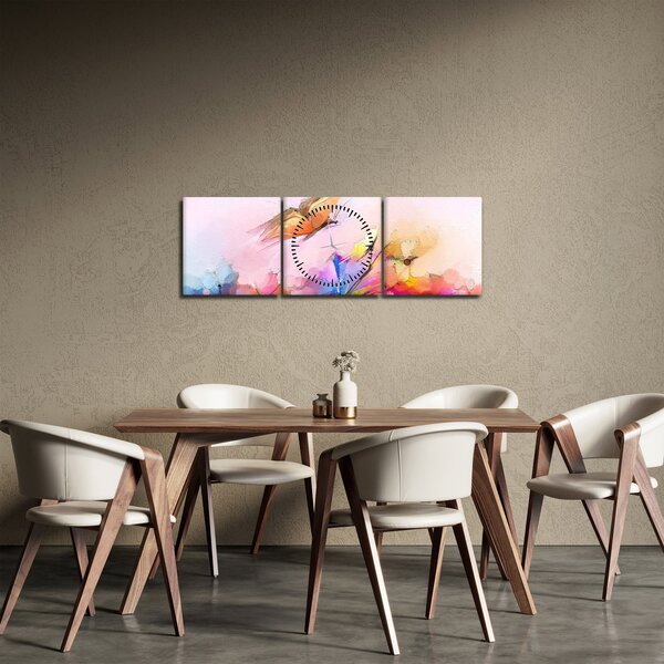 Kép - pillangó a virág felett, absztrakció (órával) (90x30 cm)