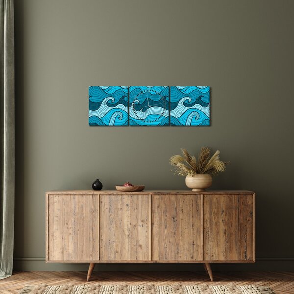 Kép - absztrakció, tenger (órával) (90x30 cm)