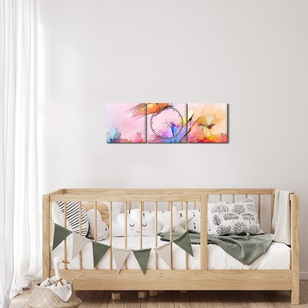 Kép - pillangó a virág felett, absztrakció (órával) (90x30 cm)