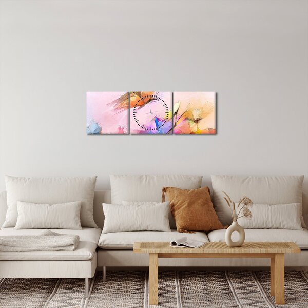Kép - pillangó a virág felett, absztrakció (órával) (90x30 cm)