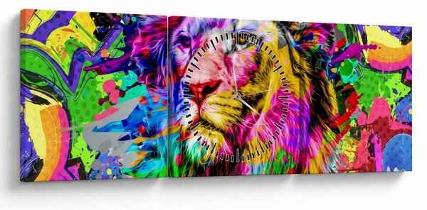Kép - Oroszlán 3D-s képe (órával) (90x30 cm)