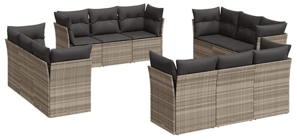 12 részes világosszürke polyrattan kerti ülőgarnitúra párnával
