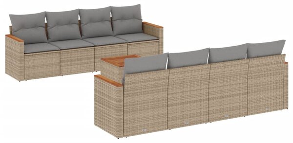 9 részes vegyes bézs polyrattan kerti ülőgarnitúra párnákkal