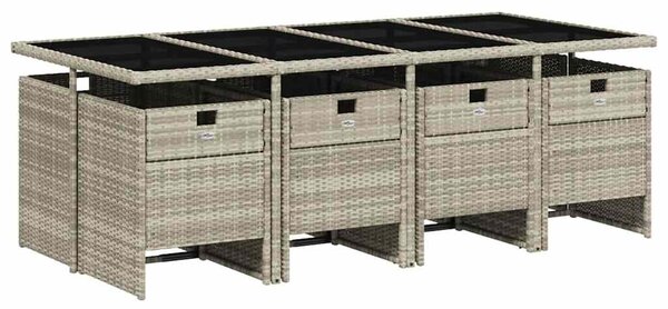 9részes világosszürke polyrattan kerti étkezőgarnitúra párnával