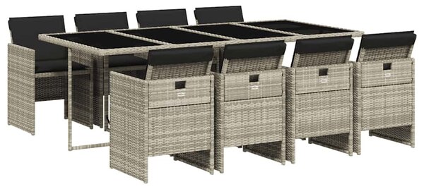 9részes világosszürke polyrattan kerti étkezőgarnitúra párnával
