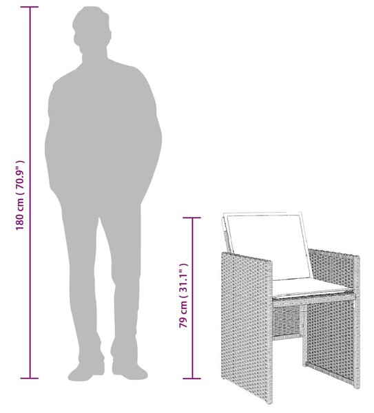 9részes világosszürke polyrattan kerti étkezőgarnitúra párnával