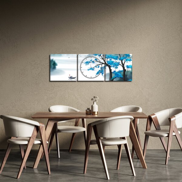 Kép - festett tó csónakkal (órával) (90x30 cm)