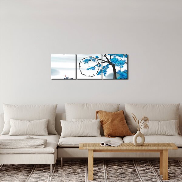 Kép - festett tó csónakkal (órával) (90x30 cm)