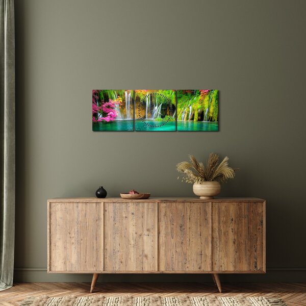 Kép - vízesés, Plitvicei-tavak, Horvátország (órával) (90x30 cm)