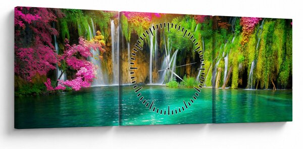 Kép - vízesés, Plitvicei-tavak, Horvátország (órával) (90x30 cm)