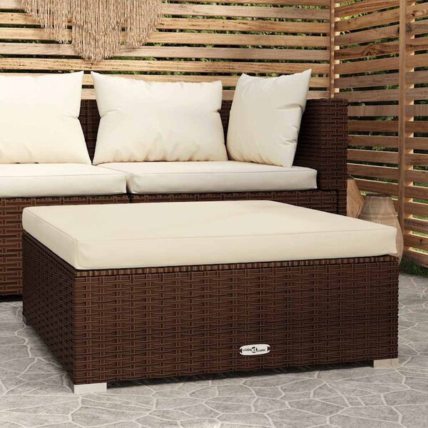 Barna polyrattan kerti lábtartó párnával 70 x 70 x 30 cm
