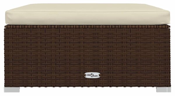 Barna polyrattan kerti lábtartó párnával 70 x 70 x 30 cm