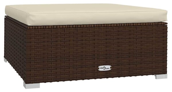 Barna polyrattan kerti lábtartó párnával 70 x 70 x 30 cm