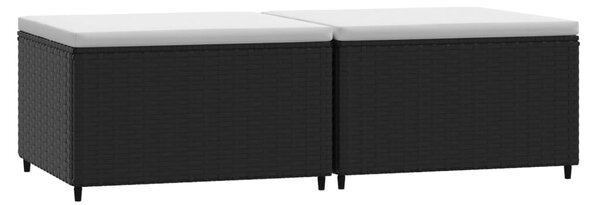 2 db fekete polyrattan kerti lábtartó párnákkal