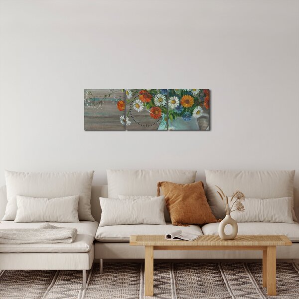 Kép - réti virágok, olajfestmény (órával) (90x30 cm)