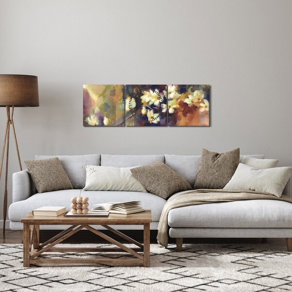Kép - fehér magnólia, festmény (órával) (90x30 cm)