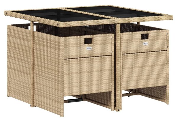 5 részes vegyes bézs polyrattan kerti étkezőgarnitúra párnákkal