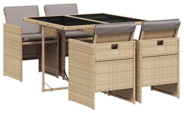 5 részes vegyes bézs polyrattan kerti étkezőgarnitúra párnákkal