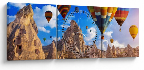 Kép - Hőlégballonok, Kappadókia, Törökország. (órával) (90x30 cm)