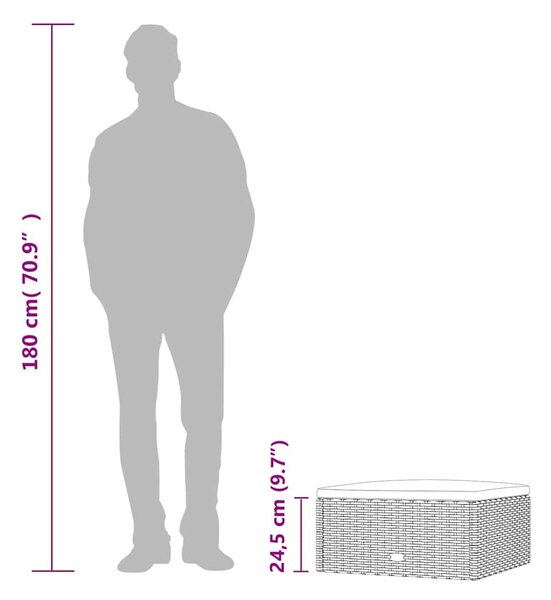 Fekete polyrattan kerti lábtartó párnával