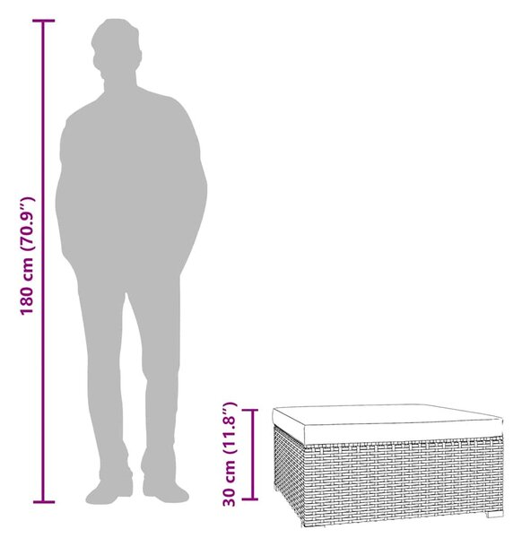 Szürke polyrattan kerti lábtartó párnával 70 x 70 x 30 cm