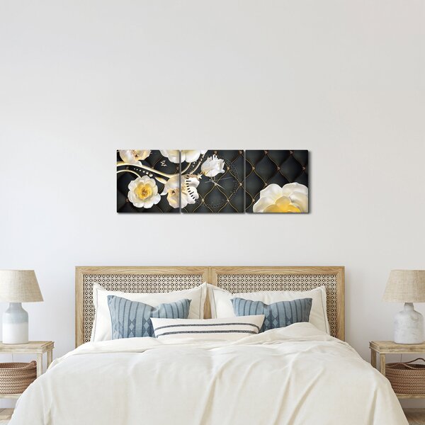Fehér rózsa virágok képe (órával) (90x30 cm)
