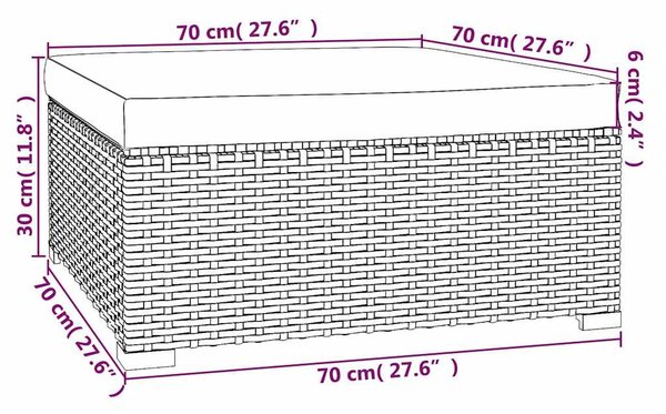 Szürke polyrattan kerti lábtartó párnával 70 x 70 x 30 cm