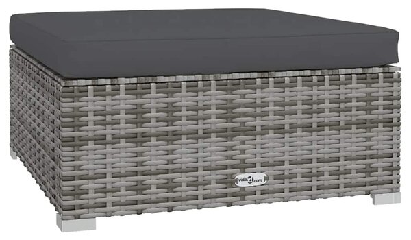 Szürke polyrattan kerti lábtartó párnával 70 x 70 x 30 cm