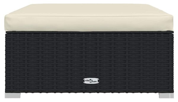 Fekete polyrattan kerti lábtartó párnával 70 x 70 x 30 cm