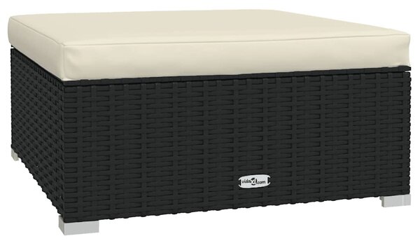 Fekete polyrattan kerti lábtartó párnával 70 x 70 x 30 cm