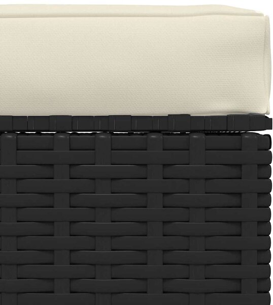 Fekete polyrattan kerti lábtartó párnával 70 x 70 x 30 cm