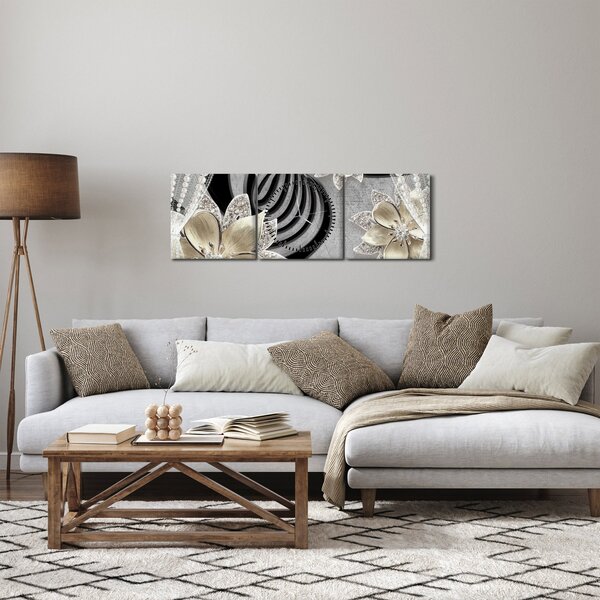 Kép - 3D arany virágok (órával) (90x30 cm)