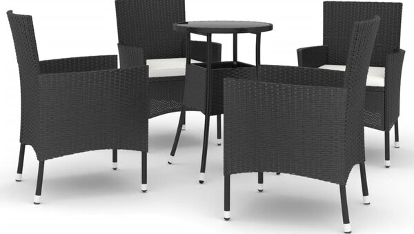 5 részes fekete polyrattan kerti bisztrógarnitúra párnákkal