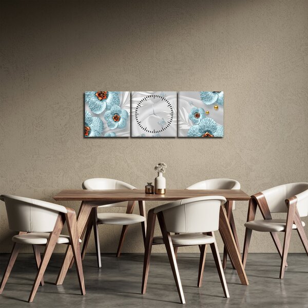 Kép - 3D kék virágok (órával) (90x30 cm)