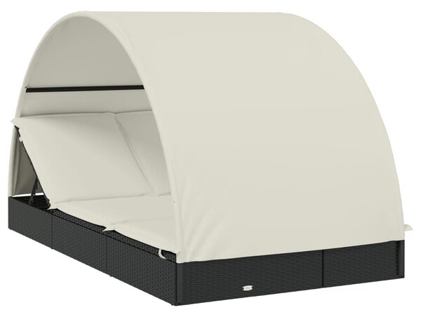 2 személyes fekete polyrattan napágy kerek tetővel 213x118x97cm