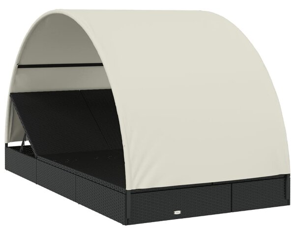 2 személyes fekete polyrattan napágy kerek tetővel 213x118x97cm