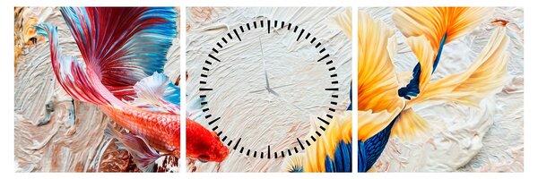 Kép - harcoló hal (órával) (90x30 cm)