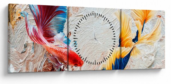 Kép - harcoló hal (órával) (90x30 cm)
