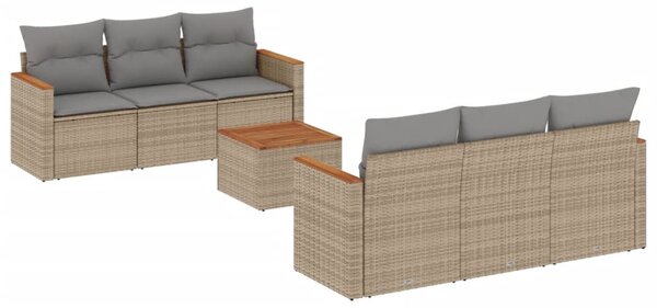7 részes vegyes bézs polyrattan kerti ülőgarnitúra párnákkal