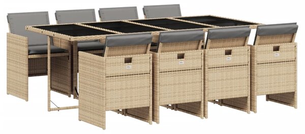9 részes vegyes bézs polyrattan kerti étkezőgarnitúra párnákkal