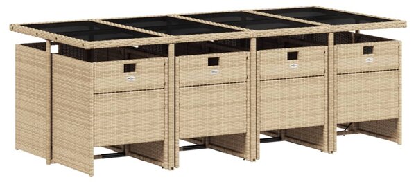 9 részes vegyes bézs polyrattan kerti étkezőgarnitúra párnákkal