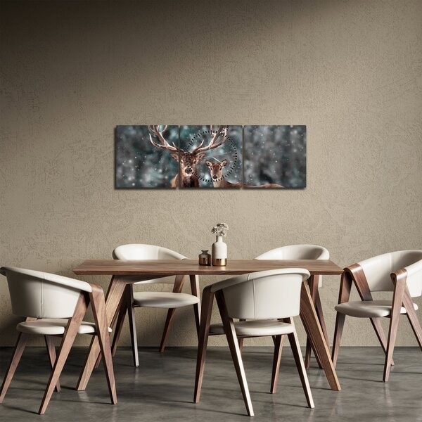 Kép - szarvas és őzike egy havas erdőben (órával) (90x30 cm)