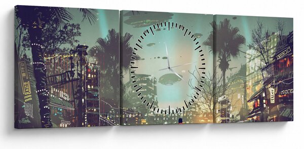 Kép - egy város a jövőben (órával) (90x30 cm)