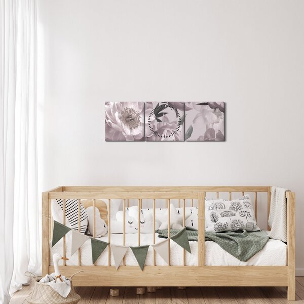 Kép - Vintage bazsarózsa virágok (órával) (90x30 cm)